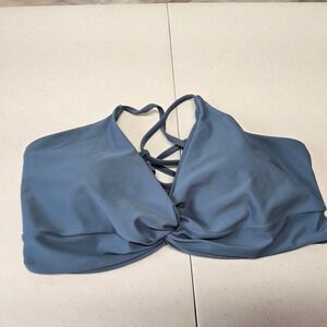 Zaful Bikini Top Women XL Blue Twist Front Lace Up Strappy Back Padded Swimwear